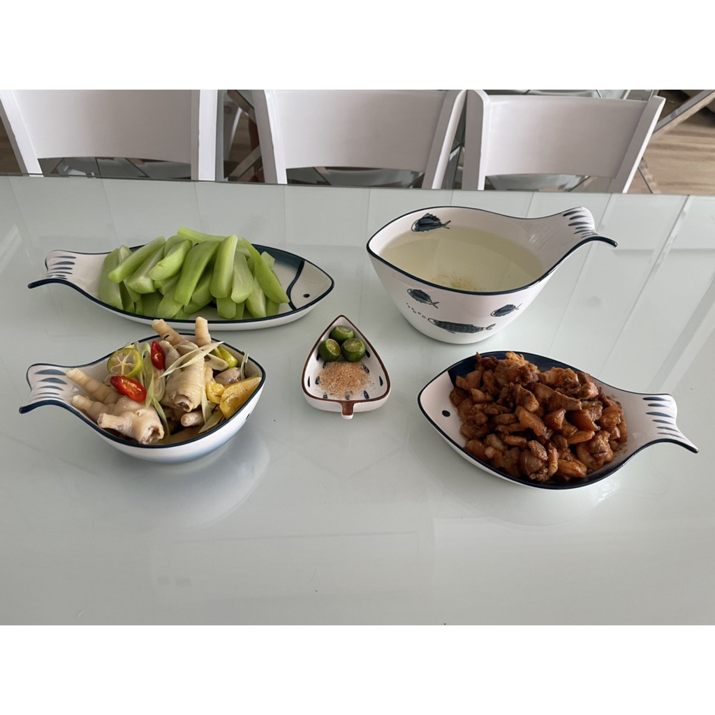 Bộ bát đĩa gốm sứ hình cá nhiều kiểu dáng