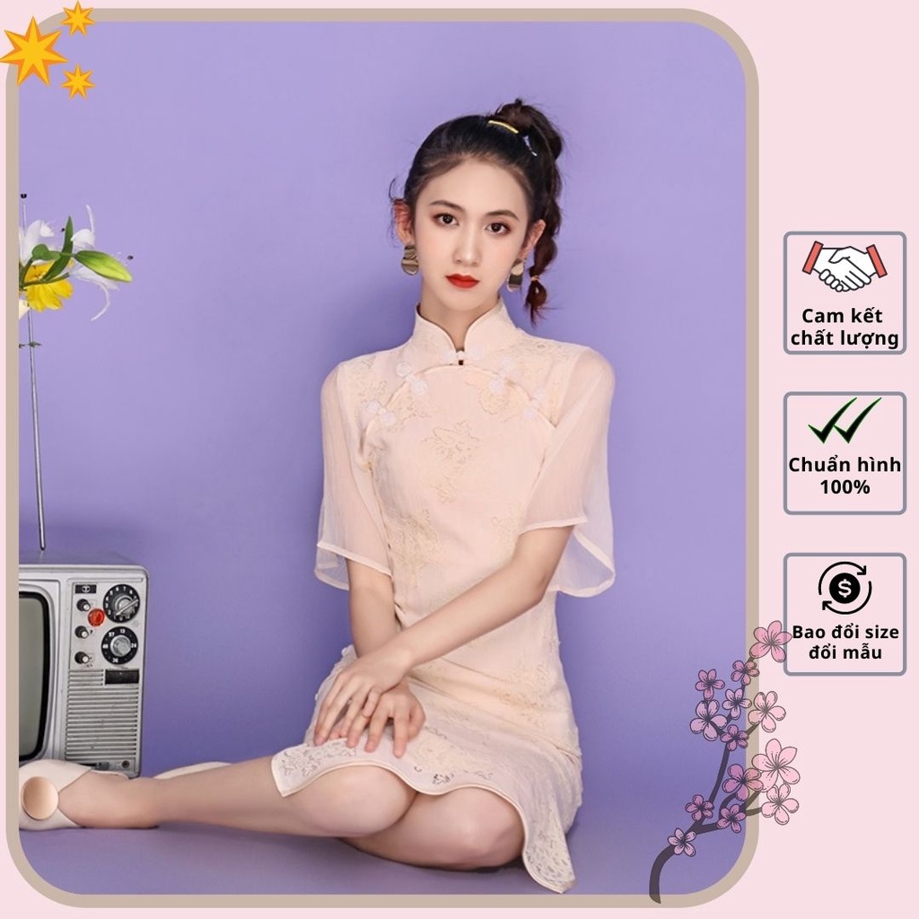 HÀNG NHẬP - ĐẦM SUÔNG REN HOA CỔ TÀU DÁNG SƯỜN XÁM CÁCH TÂN SIÊU XINH - D116311