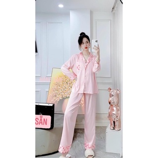 BỘ LỤA PYJAMA L.V HỒNG CAO CẤP