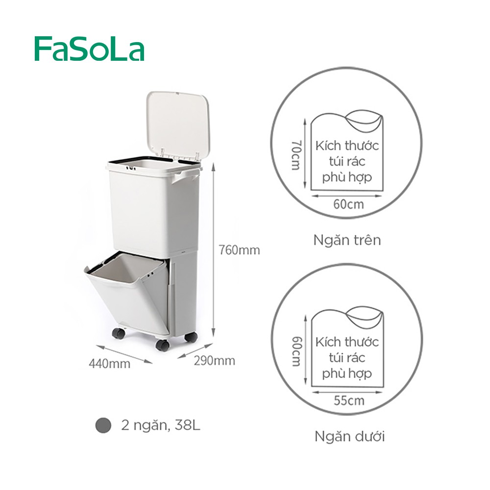 [FREESHIP] Thùng rác cao cấp FASOLA - Thùng rác 2 ngăn phân loại tiện lợi FSLRY-323