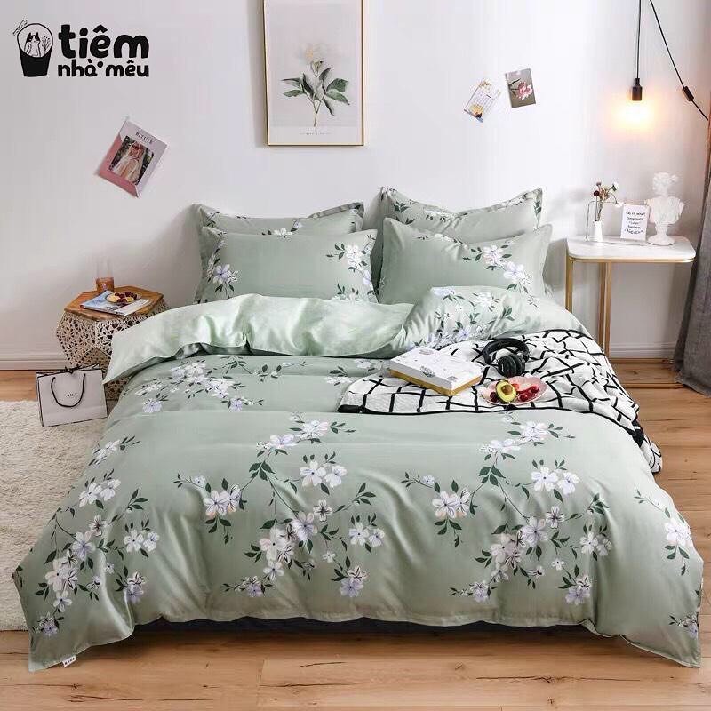 Set Chăn Ga Gối 4 Món Cotton Hoa Mai Xanh Ngọc Nhập Khẩu Sale Kịch Sàn