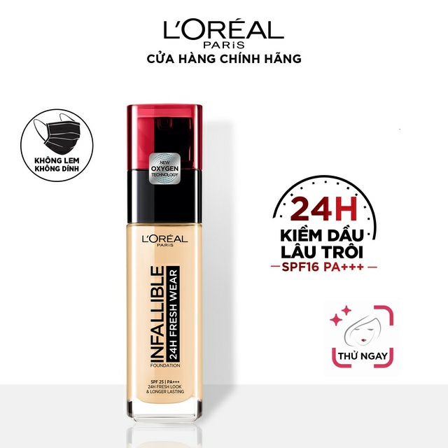 Kem nền 24h mịn nhẹ lâu trôi L'Oreal Paris Infallible 24h Fresh Wear Liquid Foundation 30ml