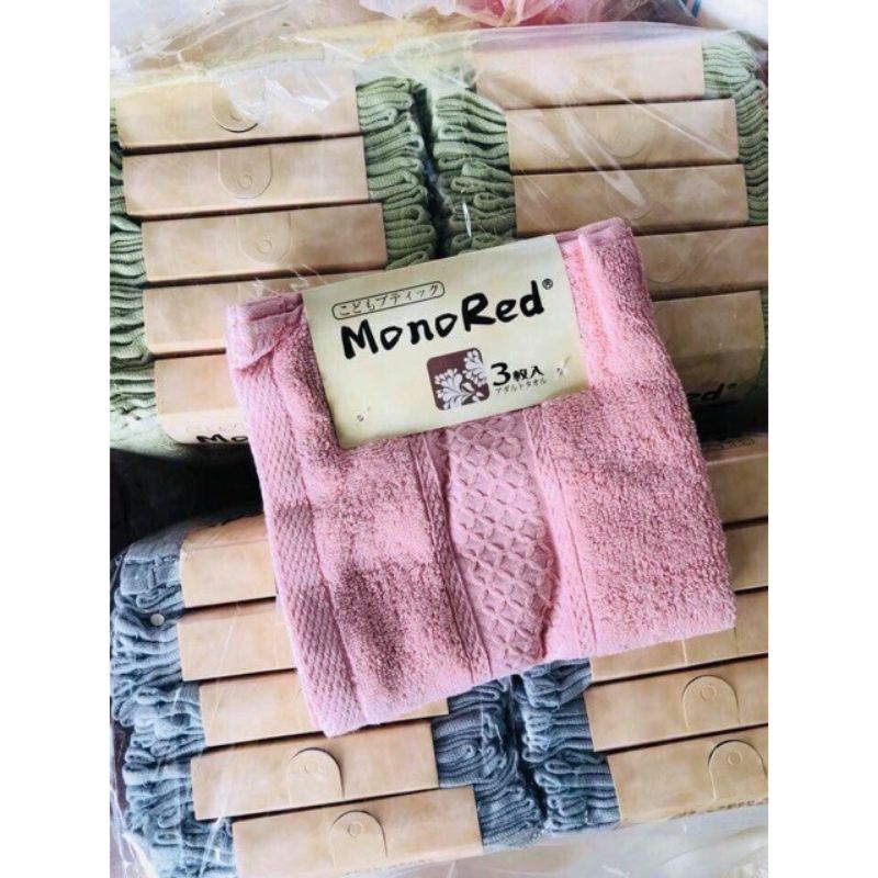 Sét 3 khăn mặt mono red sợi tre hàng xuất nhật