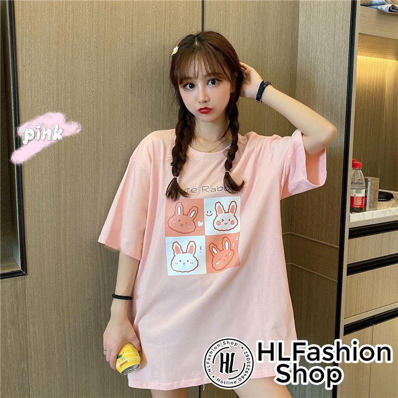 Áo thun tay lỡ form rộng Cute Rabbit cực xinh, áo phông form rộng HLFashion | BigBuy360 - bigbuy360.vn