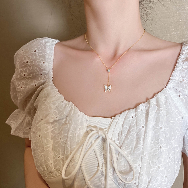 XiaoboACC Dây Chuyền Xi Mạ Vàng 14K Mặt Hình Bươm Bướm Ngôi Sao