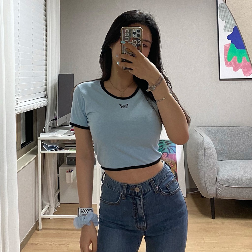 Áo crop top butterfly nhỏ (có 4 màu) | BigBuy360 - bigbuy360.vn