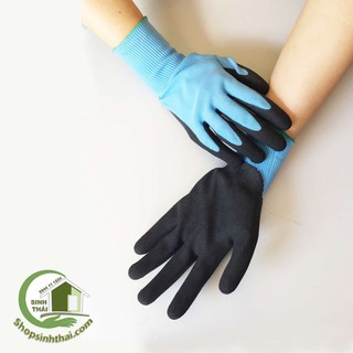 Găng tay làm việc phủ cao su chống trượt - bao tay bảo hộ lao động - màu xanh đen