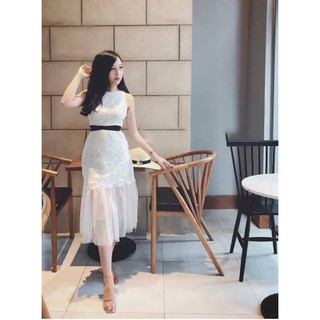 Đầm ren đuôi cá thắt nơ eo