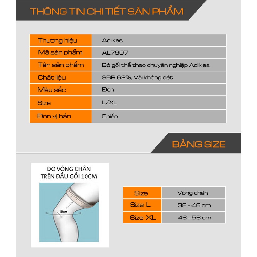 ✅ [CAO CẤP] Bó Gối Thể Thao Chuyên Nghiệp- AOLIKES  AL7907 (1 Chiếc), Có Thanh Nẹp -VT0134