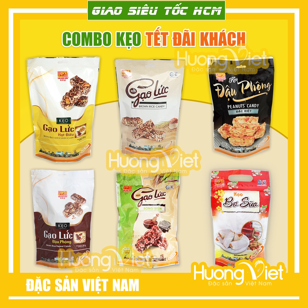 Bánh kẹo đãi khách - Combo kẹo gạo lức đặc sản làm quà biếu tặng, đãi khách, bao bì riêng biệt từng viên