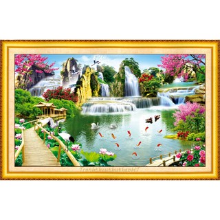 Tranh thêu chữ thập 3D phong cảnh Bồng lai tiên cảnh 124*70cm LV3290 - tự thêu
