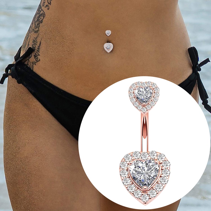 Khuyên rốn thép không gỉ mặt hình trái tim đính đá zircon thời trang dành cho nữ