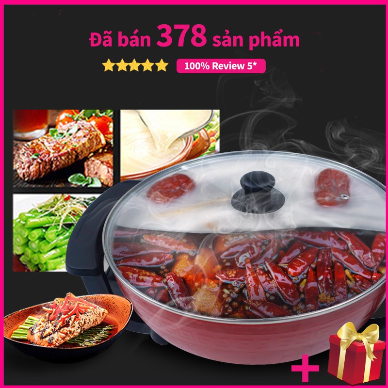 Nồi Lẩu Điện 🍀FREESHIP🍀 Nồi Lẩu Đa Năng 2 Ngăn Chống Dính, Sôi Nhanh, Siêu Tiện Dụng -GD160