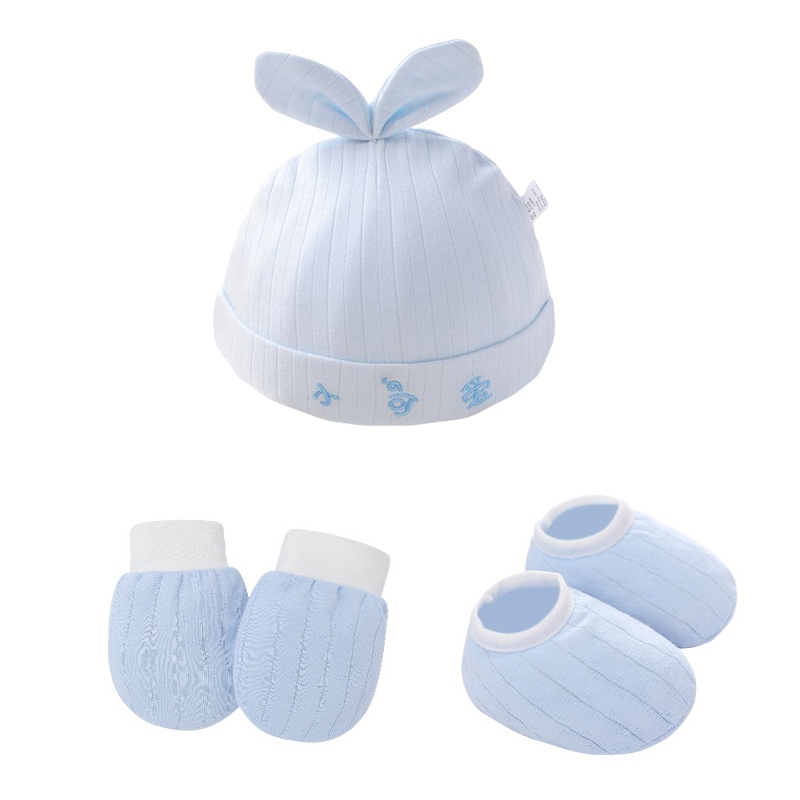 Set 3 Món Nón + Vớ + Găng Tay cotton Dễ Thương Cho Bé 0-6 Tháng