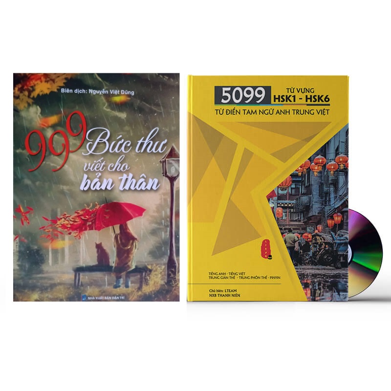 Sách - Combo: 999 bức thư viết cho bản thân + 5099 từ vựng HSK1 – HSK6 tam ngữ Anh – Trung – Việt+DVD tài liệu