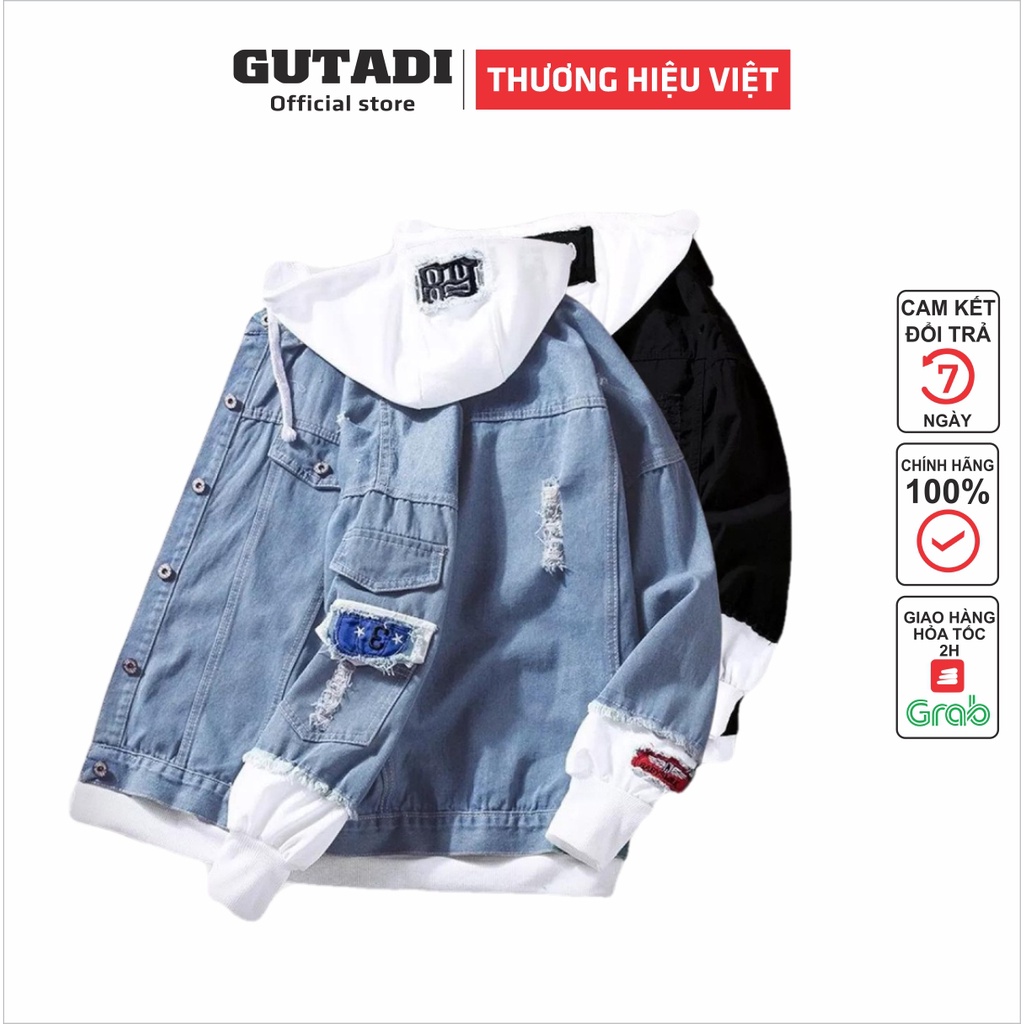 Áo Khoác Jean Nam Liền Mũ Nỉ Áo Bò Có Nón Đẹp Cao Cấp Khoác Jeans Phong Cách -GUTADI