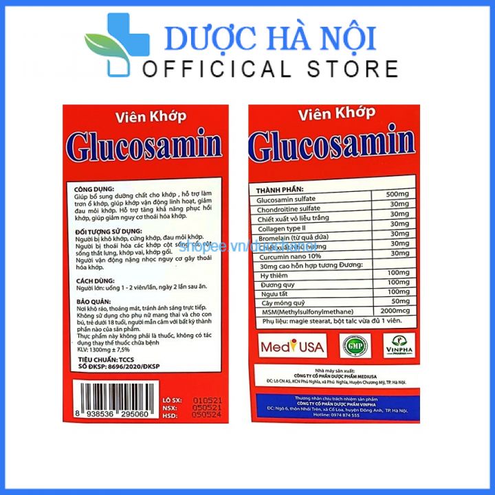 Viên khớp Glucosamin MSM 2000 giảm thoái hóa khớp, giảm đau tăng cường dịch khớp hộp 60 viên