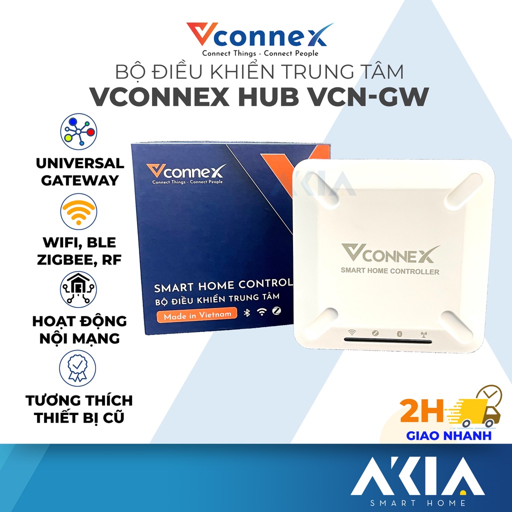 Bộ điều khiển trung tâm Vconnex Gateway, tích hợp wifi, bluetooth mesh, zigbee, kết nối nhiều hãng, xử lý local