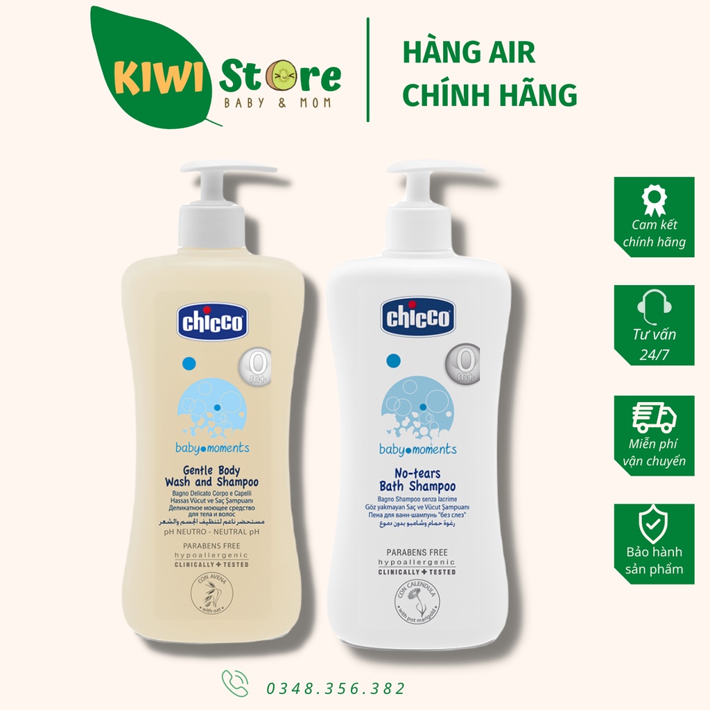 Sữa tắm gội Chicco chai 200ml/500ml cho bé từ 0m+ (Date 2024)