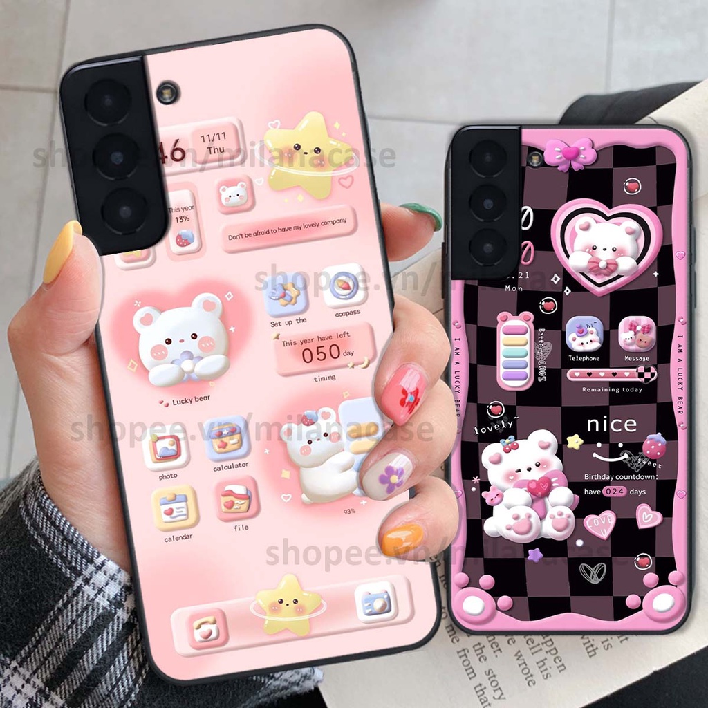 Ốp Samsung S21 / S21 FE / S21 Plus / S21+ hình đồng hồ icon gấu mèo cute cực dễ thương ngộ nghĩnh