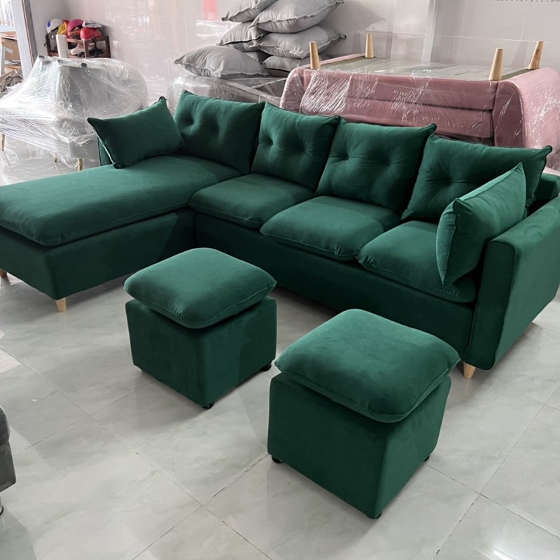 sofa góc L thư giãn 2m4x1m6 cao cấp chất vải mịn màng chân ghế chắc chắn Trường Mai Sài Gòn