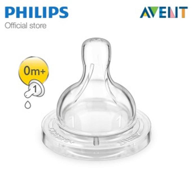 Bộ 2 chiếc núm ty thay thế Avent Silicone dành cho trẻ sơ sinh - 1 lỗ