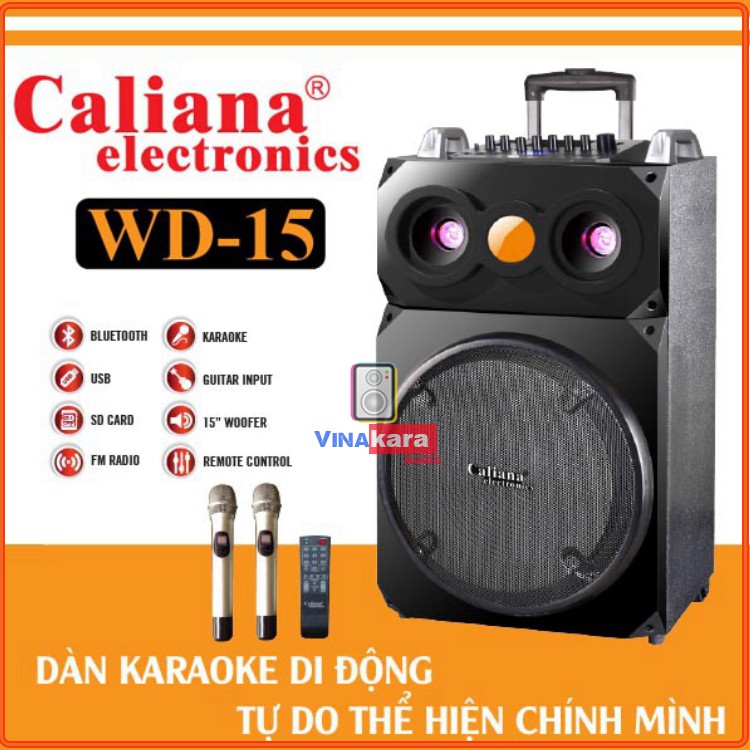 Loa kéo di động CALIANA WD-15 - Thùng gỗ , Bass 4 tấc , 2 Loa Treble Chính hãng