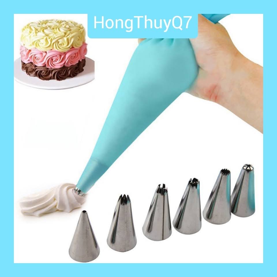 Bộ 6 đui bắt kem kèm túi bóp silicon và đầu chốt trang trí bánh sinh nhật, cupcake /3.12/- HongThuyQ7