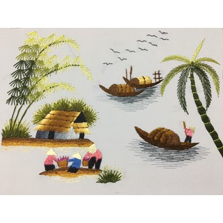 Tranh thêu tay 25 X 30cm Đồng Quê chăn Trâu DQCT004