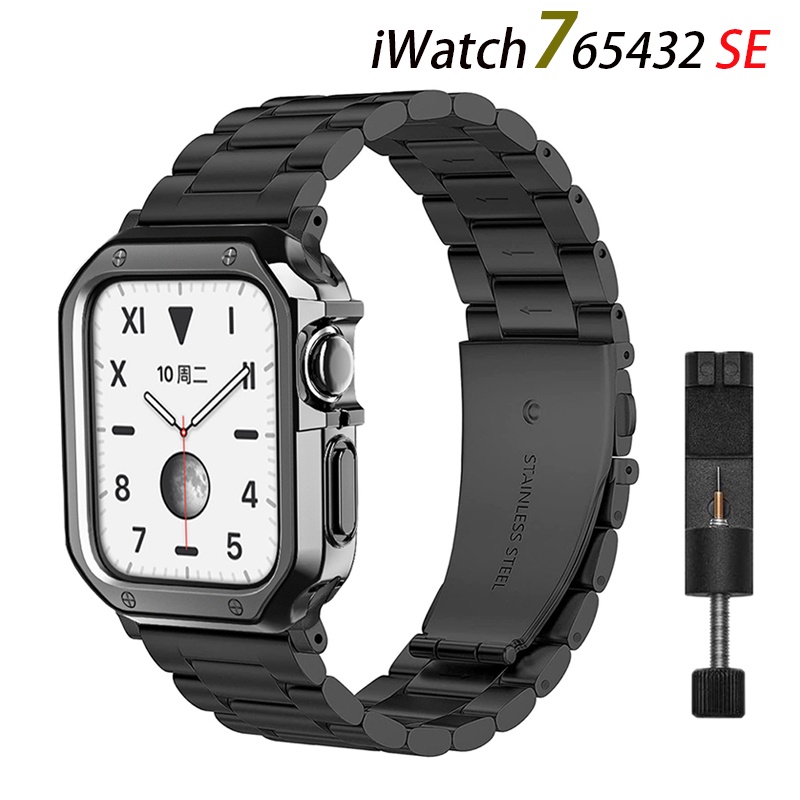 Ốp Bảo Vệ Bằng Thép Không Gỉ Và TPU Cho iwatch band 7 6 5 4 3 2 1 SE 45mm 41mm 40mm