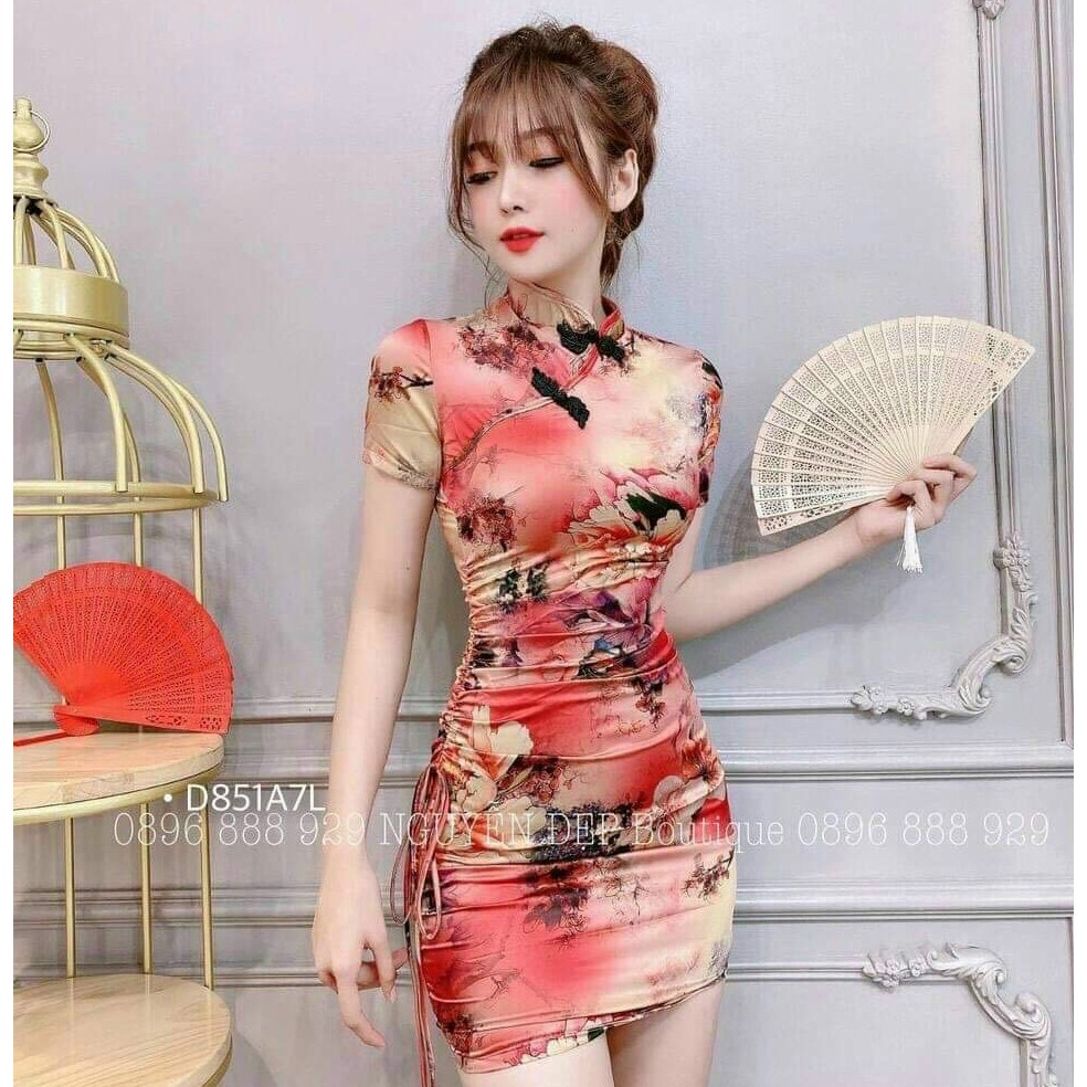 Sườn Xám Cách Tân Họa Tiết Hoa Phong Cách Trung Hoa Cho Nữ Phong Cách