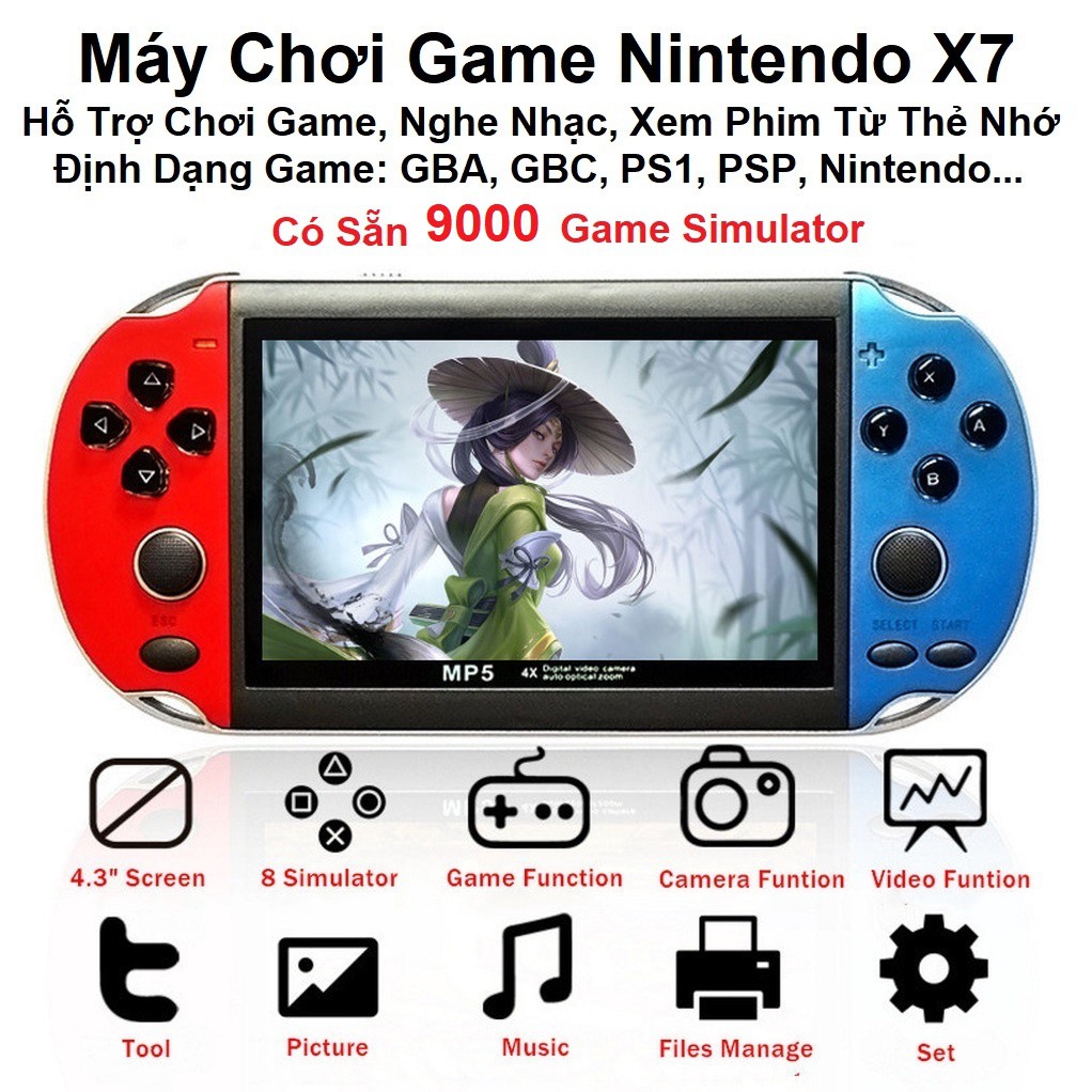 Máy Chơi Game X7 Kiểu Dáng Nintendo - Màn Hình 4.3 inch - Hỗ Trợ Nhiều Định Dạng Game - Xem Phim - Nghe Nhạc -Tiếng Việt