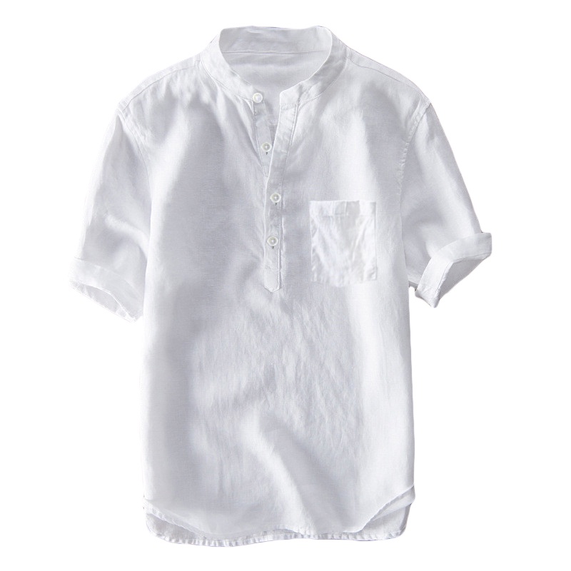 BEFOYI Men's Shirt Short Sleeve Korean Version Loose Casual Button Vertical Tie Pocket Top White Plus Size S-4XL