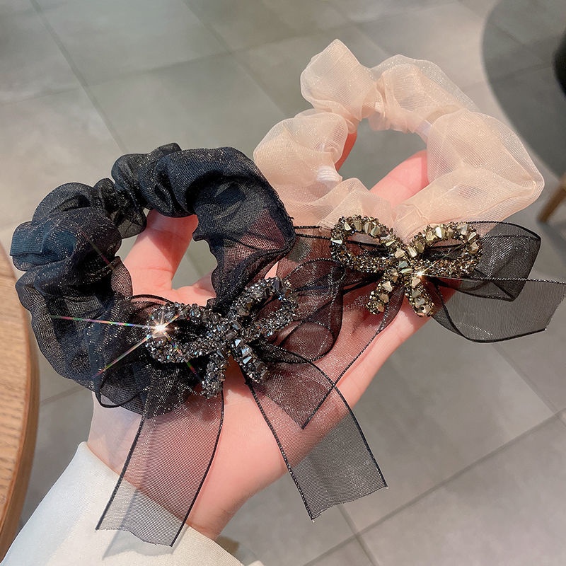 Phụ Kiện Buộc Tóc Hình Nơ Màu Hồng Đen Đơn Giản Thời Trang Phong Cách Hàn Quốc