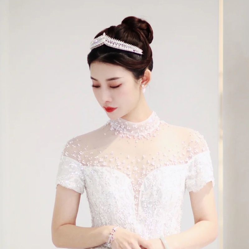 Vương miện đội đầu cô dâu màu trắng phong cách mới năm 18 tháng tuổi 2021