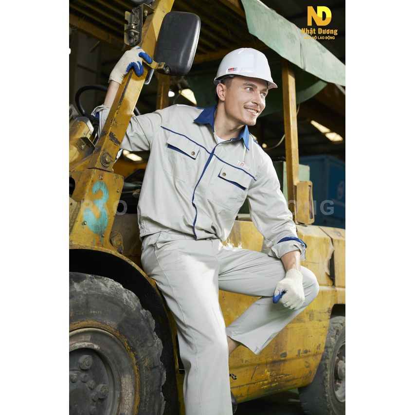 Quần áo bảo hộ lao động nam kaki pangrim xám ghi dài tay Tinba01 mềm mát, Đồ bảo hộ lao động Nhật Dương