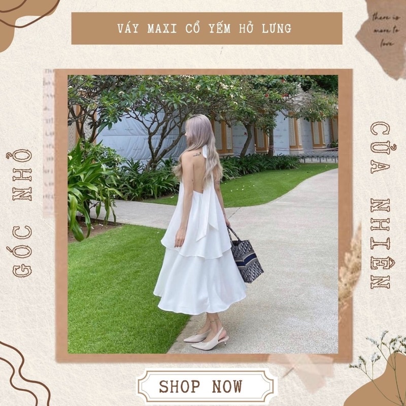 Váy Đầm Maxi Cổ Yếm 2 Tầng Hở Lưng Màu Trắng Mặc Đi Biển Xinh (ẢNH THẬT+VIDEO)