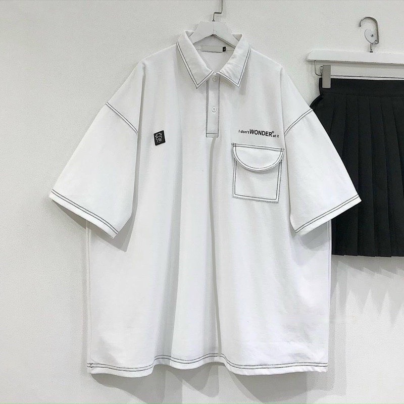 Áo thun logo bò sữa cộc tay, áo polo dáng rộng unisex