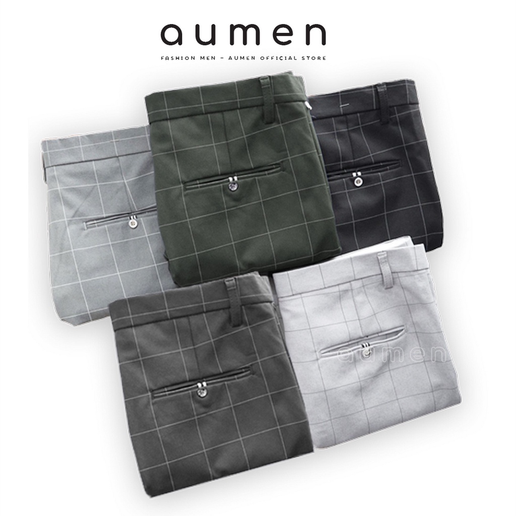 Quần Short ÂU Kẻ Sọc CARO AUMEN 5 Màu Vải COTTON 2 CHIỀU Form Chuẩn Men Dáng Ôm Thời Trang