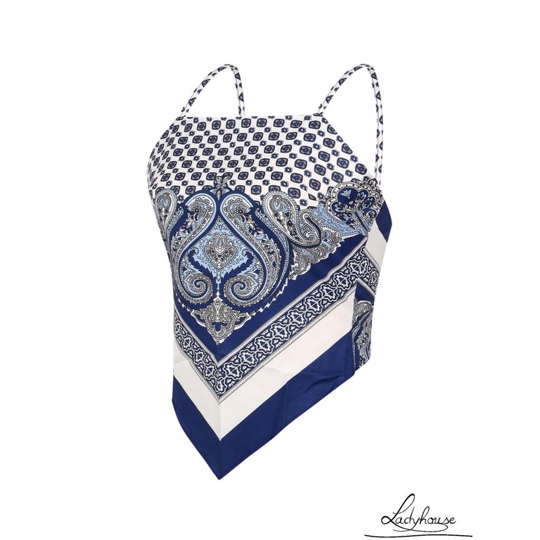 Áo Hai Dây Cổ Thuyền Hở Lưng In Họa Tiết Vintage Gợi Cảm Cho Nữ