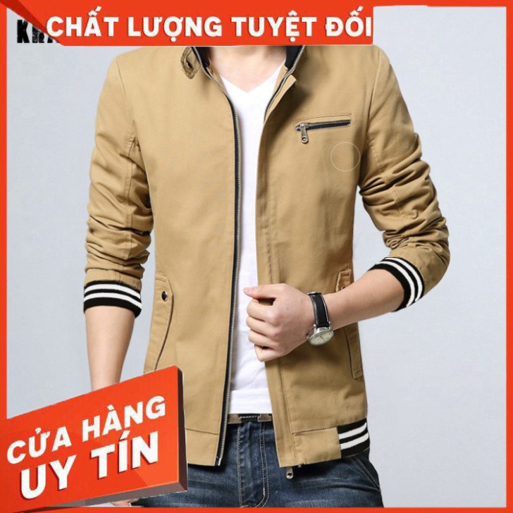 ÁO KHOÁC KAKI NAM 2 LỚP BO SỌC CAO CẤP AKK12-KEM - Hàng nhập khẩu