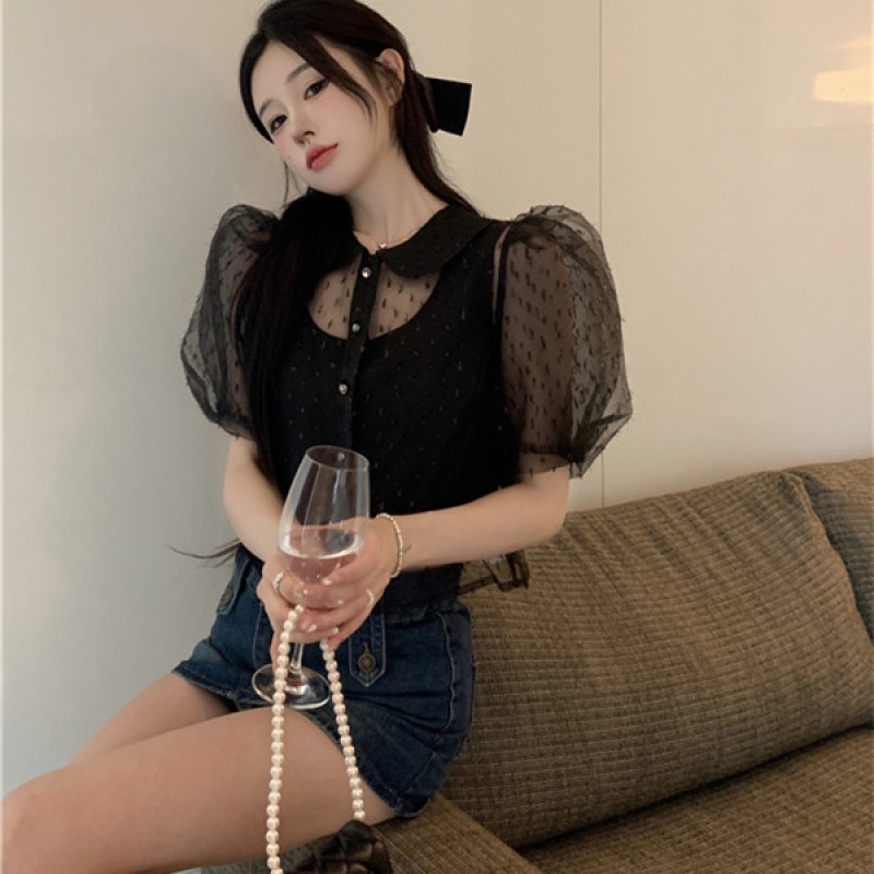 Set Đồ 2 Món Gồm Áo Lưới Tay Ngắn Xuyên Thấu Dành Cho Nữ