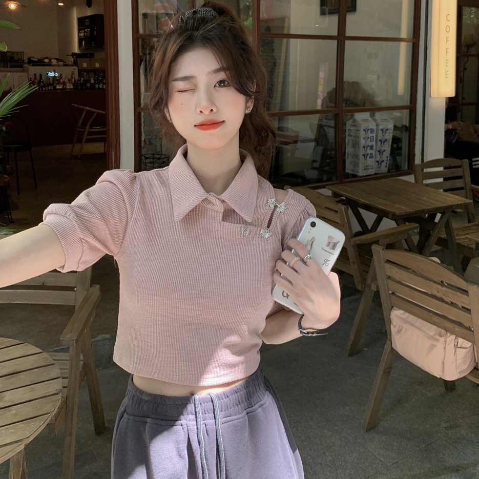 Áo thun ZHELIHANGFEI trễ vai phong cách ngọt ngào chất lượng cao cho nữ