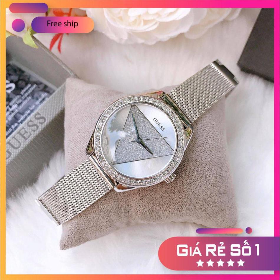 Đồng hồ nữ Guess U1142L1 mặt tròn , nhũ , viền đá , dây kim loại 36mm Full Box ⚜️Hàng Authentic⚜️