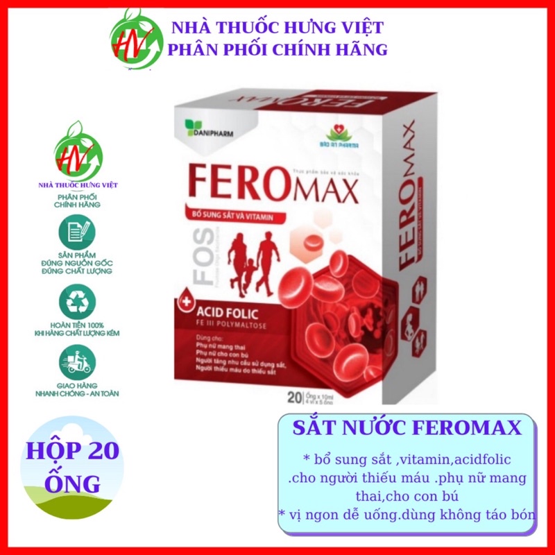 Sắt nước Feromax giúp cải thiện tình trạng thiếu máu do thiếu sắt ( Hộp 20 ống)