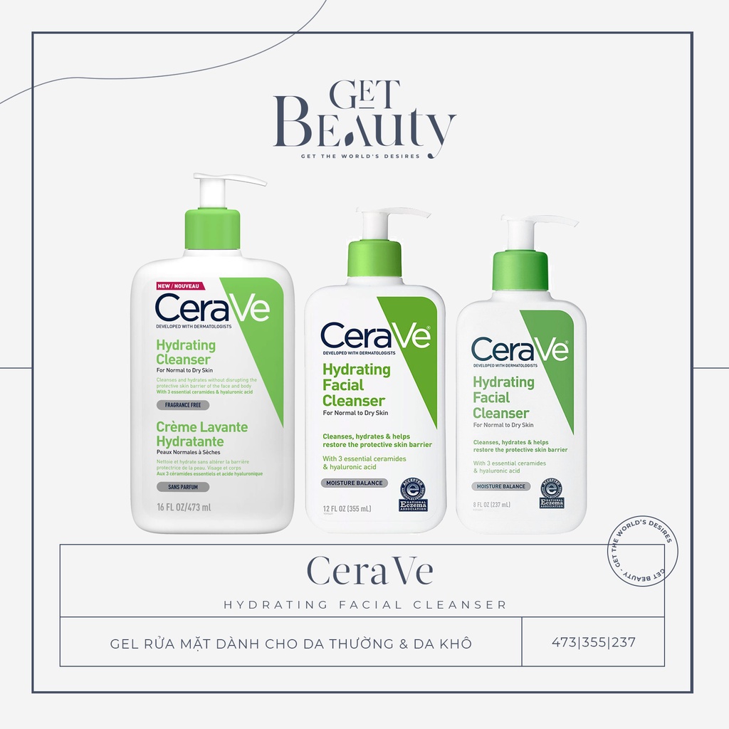 SỮA RỬA MẶT DÀNH CHO DA KHÔ CERAVE HYDRATING FACIAL CLEANSER 237ML | 355ML | 473ML