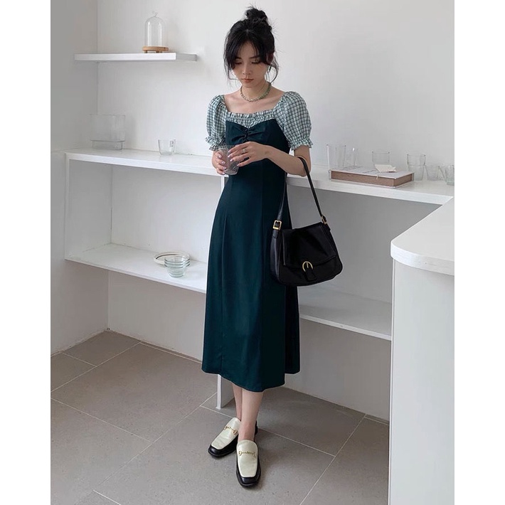 Đầm Voan Hoa Cổ Vuông Tay Phồng Thời Trang Mùa Hè Hàn Quốc Mới 2022