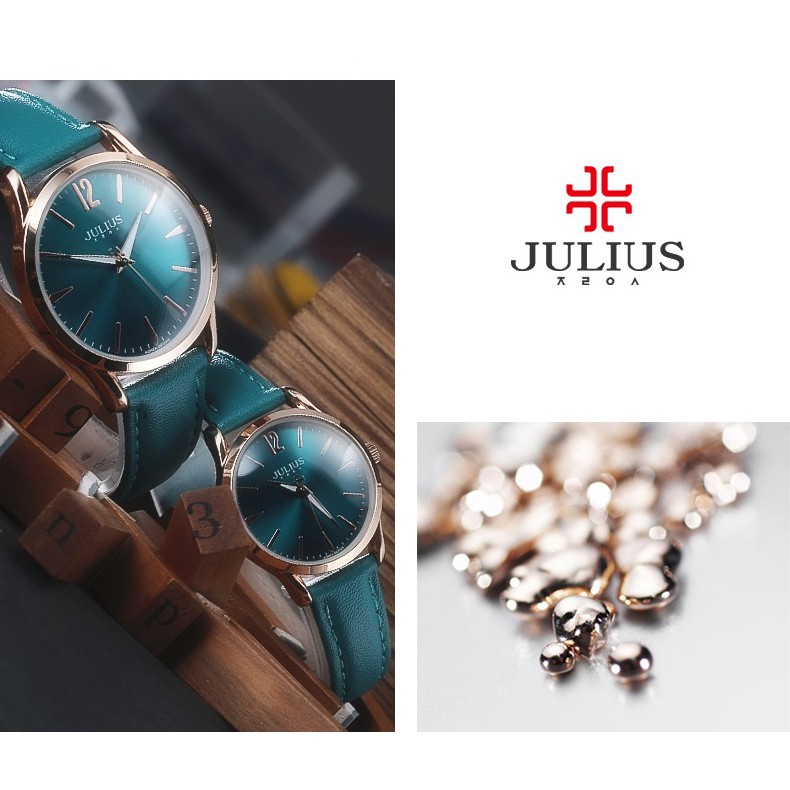 Đồng hồ nam Julius Hàn Quốc JA-983ME dây da (Xanh)