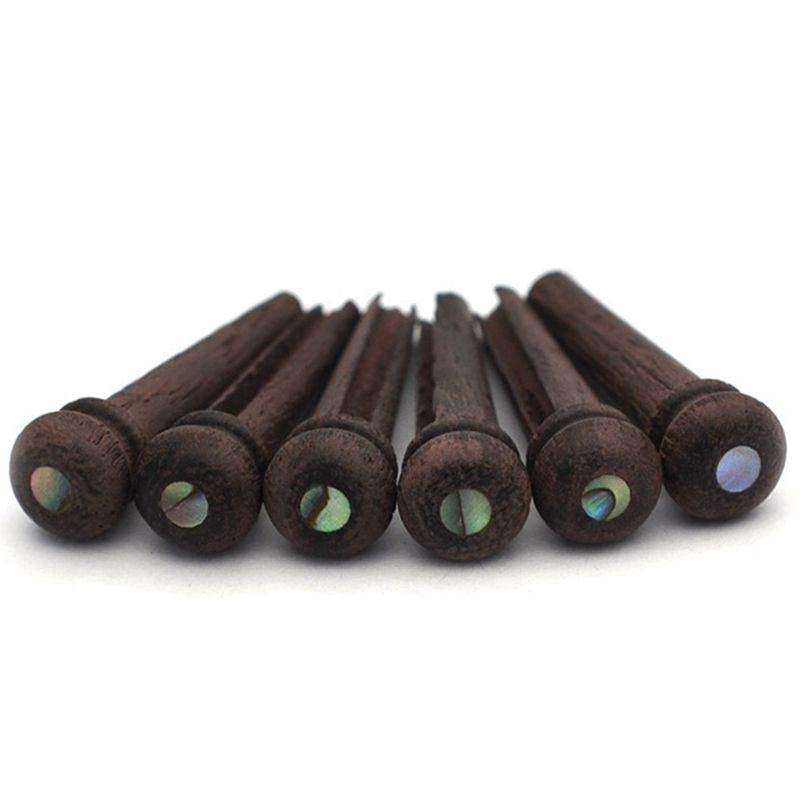 6Pcs Wood Guitar Pins Rosewood Strings Pegs Slotted With Abalone Dot