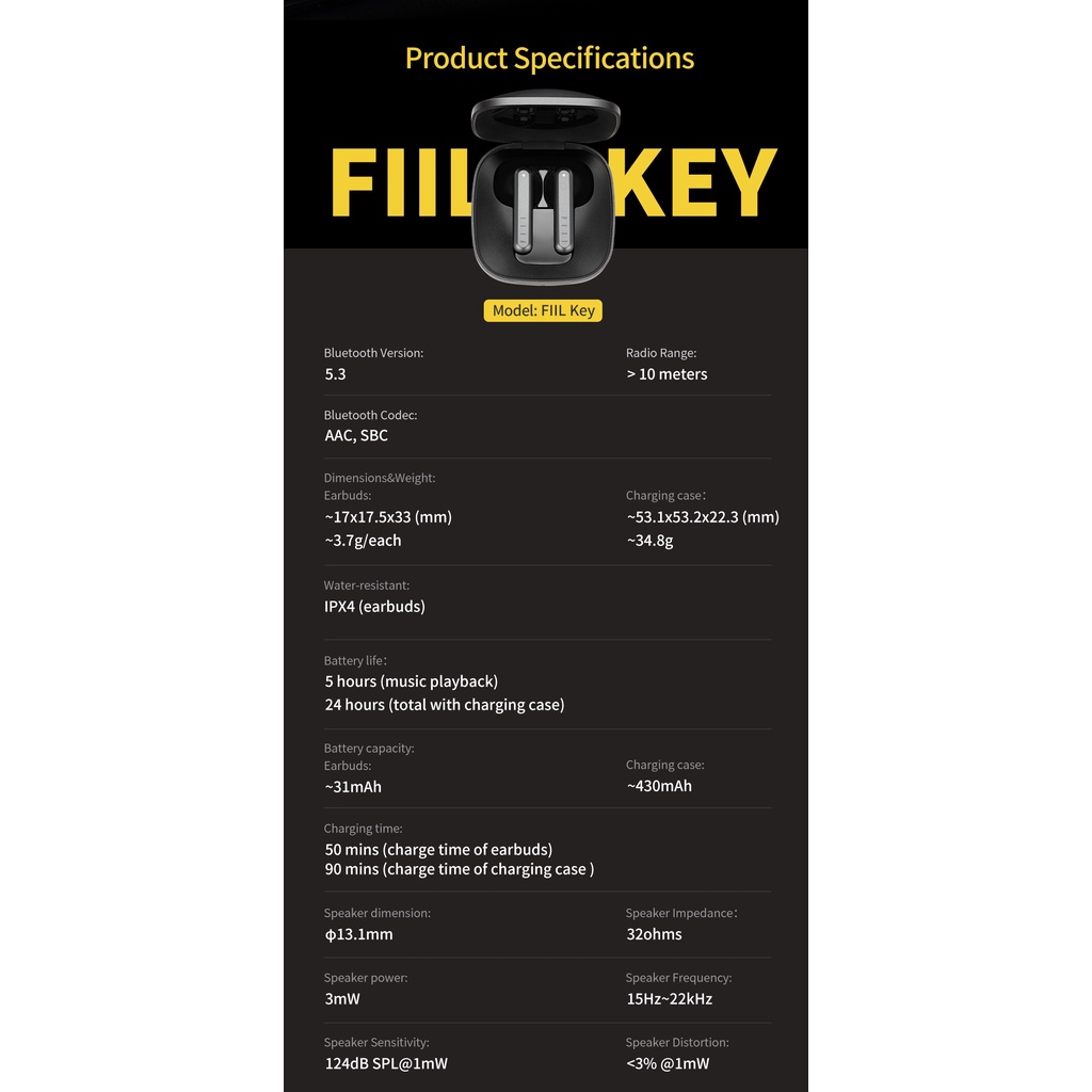 Fiil keyTai Nghe Bluetooth 5.3 TWS Không Dây Hỗ Trợ Fiil+ Android Kèm 15EQs FIIL Key
